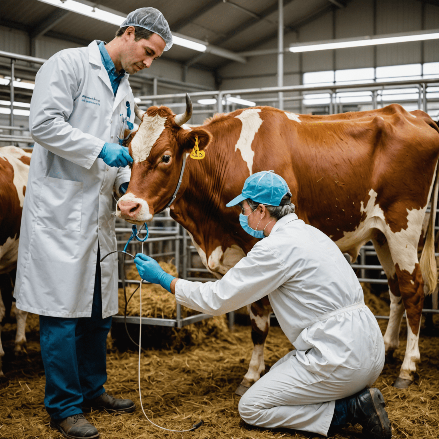 A veterinarian performing artificial insemination on a cow, showcasing the precision and care involved in the process